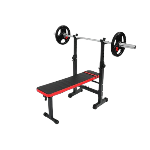 Banc de musculation multifonction abdominaux pliable avec support de barres pour haltère et station à dips