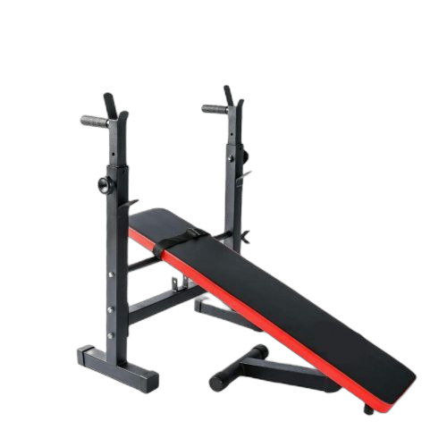 Banc de musculation pliable avec support de barres pour haltères et station à dips