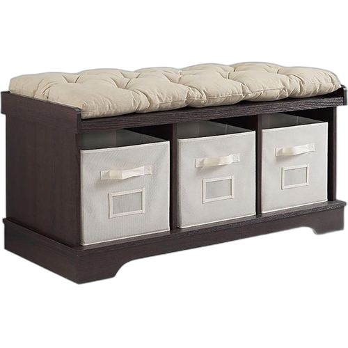 Banc de rangement en bois avec fourre tout et coussin, 106,7 cm, expresso