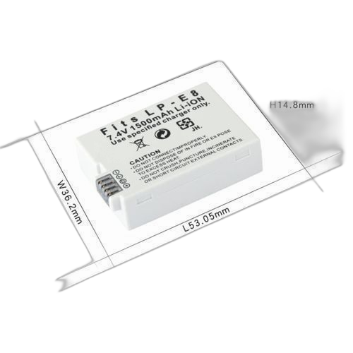 Batterie d'appareil photo lp e8 1500 mah blanc