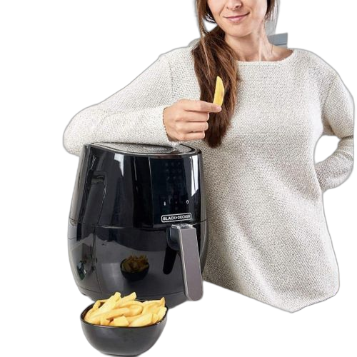 Black+decker bxaf3500e friteuse électrique sans huile 1500w, 3,5l friteuse à air chaud, 9 programmes, pour 4 à 6 portions, température réglable, écran tactile, minuteur, noir