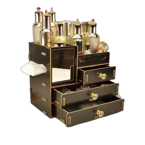 Boîte de rangement de bureau en bois pour produits cosmétiques avec miroir, support de finition de tiroir