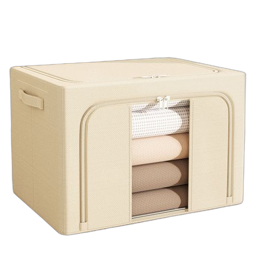 Boîte de rangement en tissu oxford, boîte de rangement à fenêtre unique, adaptée à l'organisation des vêtements (beige)