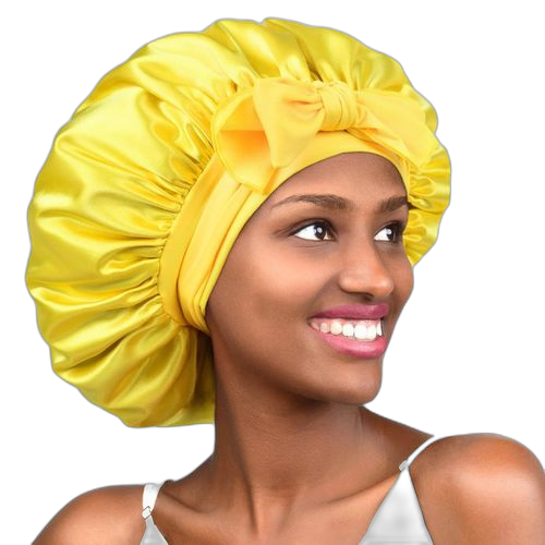 Bonnet satin en soie pour femmes taille de tête ajustable jaune