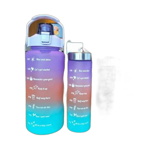 Bouteille d'eau de motivation bleue avec paille, 4 pièces, 2 l, 900 ml, 600 ml, 300 ml, bouteille d'eau de sport réutilisable sans bpa, bouteille de boisson étanche avec marquage horaire