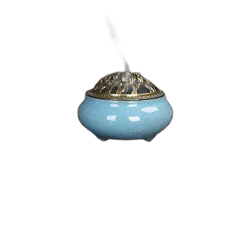 Brûleur d'encens en céramique avec couvercle en laiton