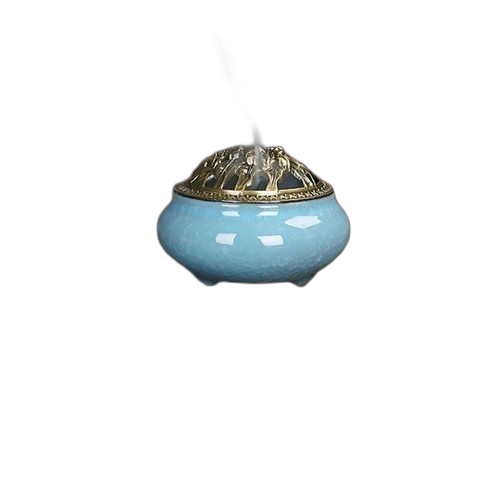 Brûleur d'encens en céramiqueavec couvercle en laiton