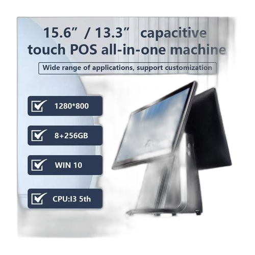 Caisse enregistreuse tactile avec double écran, core i3, 8 go de ram, 256 go ssd et windows 10 pro