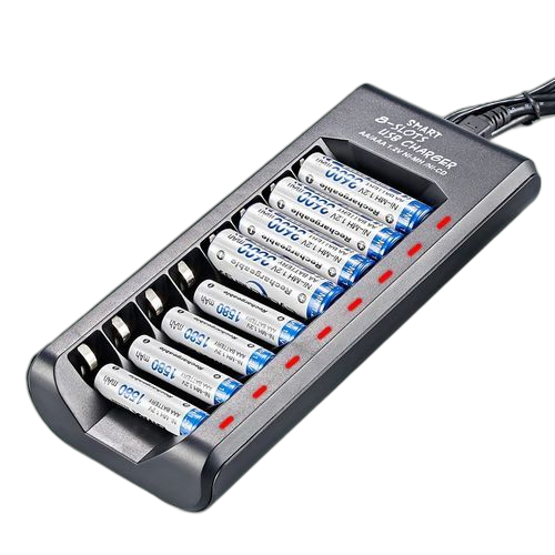 Chargeur de batterie aa/aaa à 8 baies pour piles rechargeables ni mh ni cd