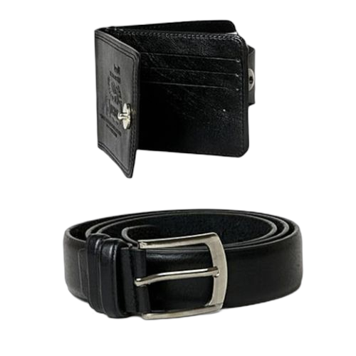 Coffret cadeau portefeuille + ceinture simili cuir noire