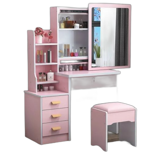 Coiffeuse avec miroir et lumières maquillage rectangle rose