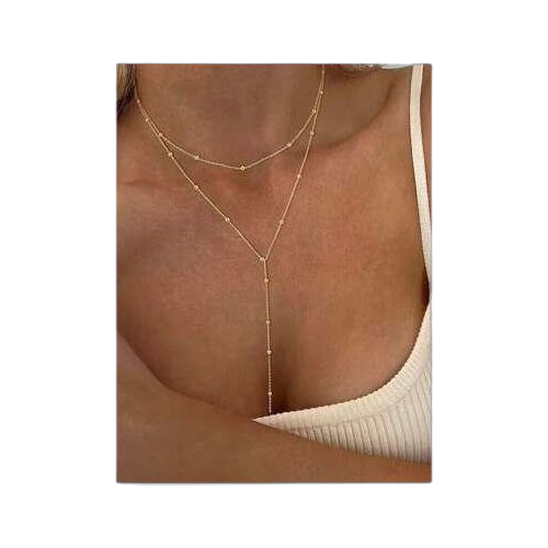 Collier double couche à pendantif en acier inoxydable doré