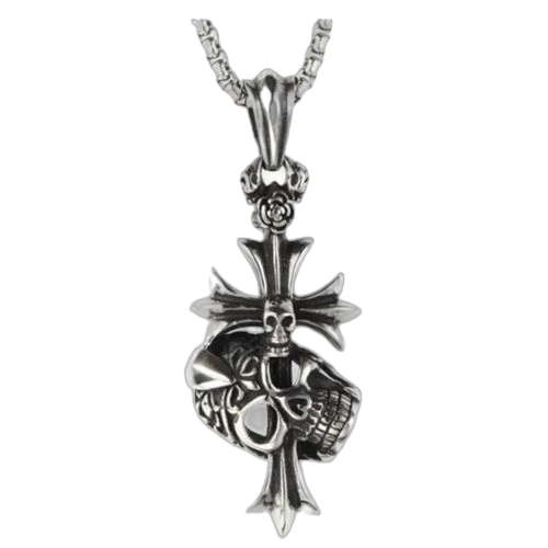 Collier pendentif style class’chic croix & head