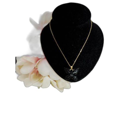 Collier strass noir en acier inoxydable