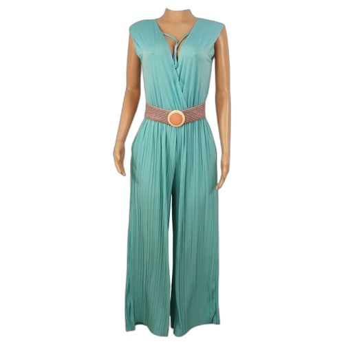 Combinaison avec ceinture boucle rose coton vert menthe