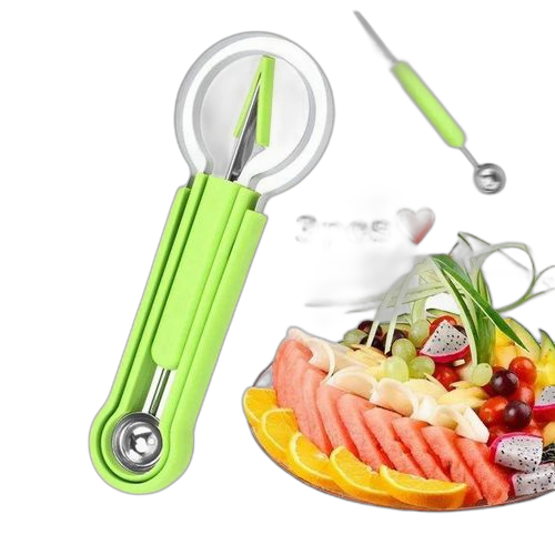 Cuillère à melon 4 en 1 en acier inoxydable pour couper les fruits et couper la pulpe vert