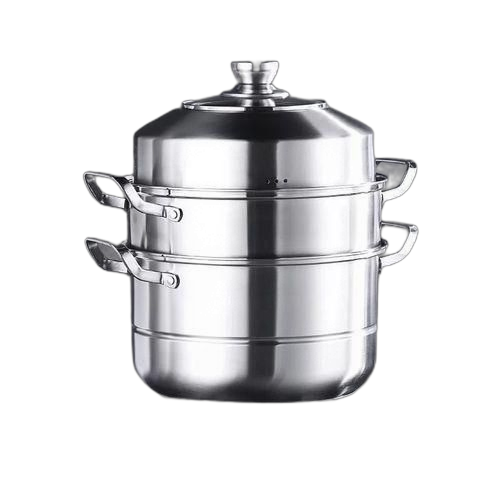 Cuiseur vapeur en acier inoxydable avec couvercle en verre marmite 3 couches