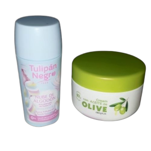 Deliplus pack de deux produits déodorant tulipan plus crème hydratante à l'huile d'olive
