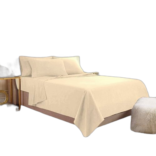 Drap coton et 2 taies d'oreiller beige parure grand double lit
