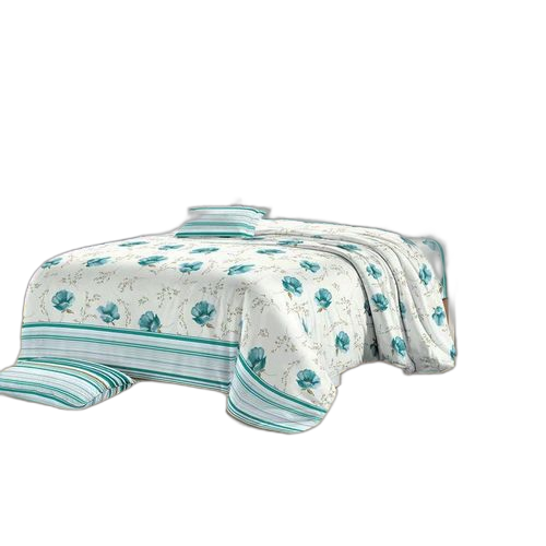 Drap double lit 100% coton + 2 oreillers vert beige et blanc