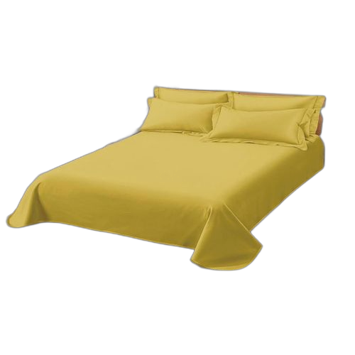 Drap et 2 taies d'oreiller jaune moutarde parure double lit