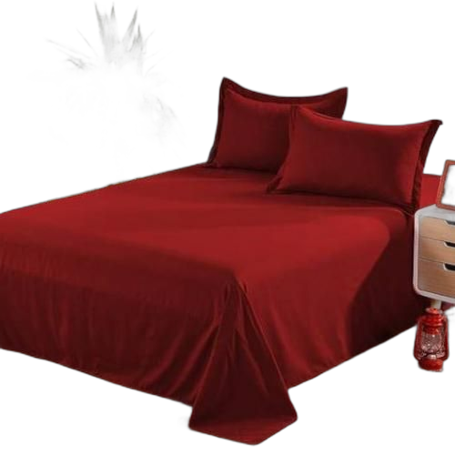 Drap et 2 taies d'oreiller rouge bordeaux parure double lit