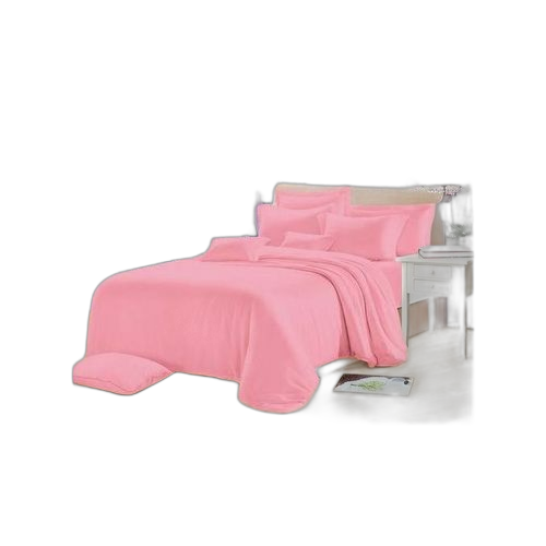Drap lit double couleur rose et 2 taies d'oreiller 100% coton