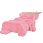 Drap lit double couleur unique roseet 2 taies d'oreiller 100% coton