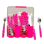 Ensemble 24 pièces couteaux cuillères fourchettes avec poignée rose