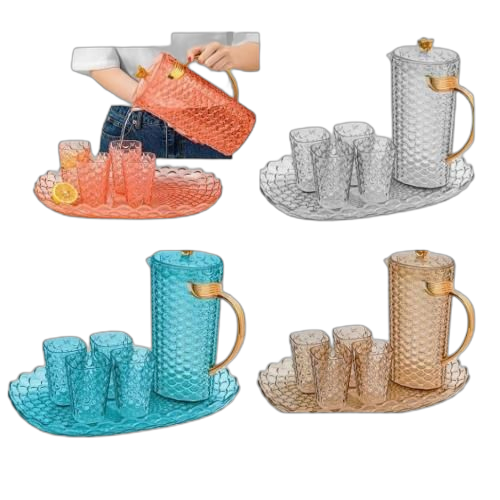 Ensemble 6 pieces carafe 4 tasses et plateaux acrylique