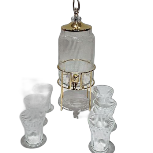 Ensemble 8 pièces fontaine à jus couleur dorée avec 6 tasses et support