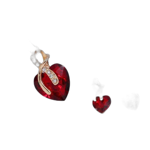 Ensemble bijoux en plaqué or pierre rouge collier et 2 boucles d'oreille