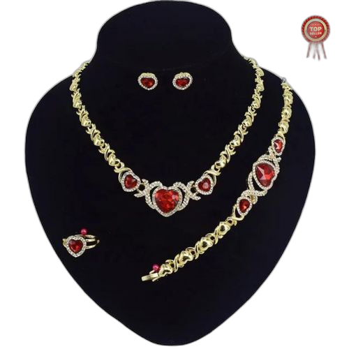 Ensemble bijoux motif cœur pour femme collier+bague+bracelet+boucles d'oreille