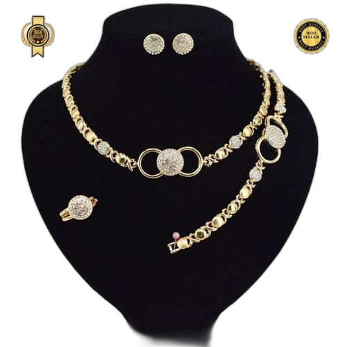 Ensemble bijoux plaque or 18 carats pour femme bracelet+collier+bague+boucles d'oreille