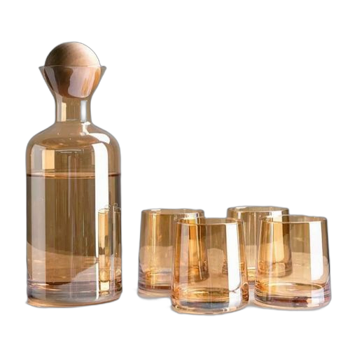 Ensemble carafe en verre et 4 tasses a boisson