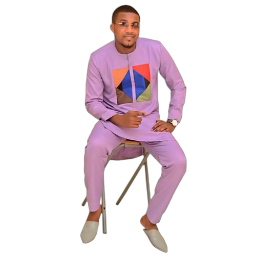 Ensemble costume africain homme en lin fil à fil mauve