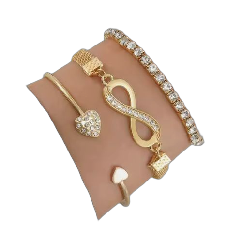Ensemble de 3 bracelets avec pendentif en forme de cœur et diamant en cristal pour femme, bijoux multicouches