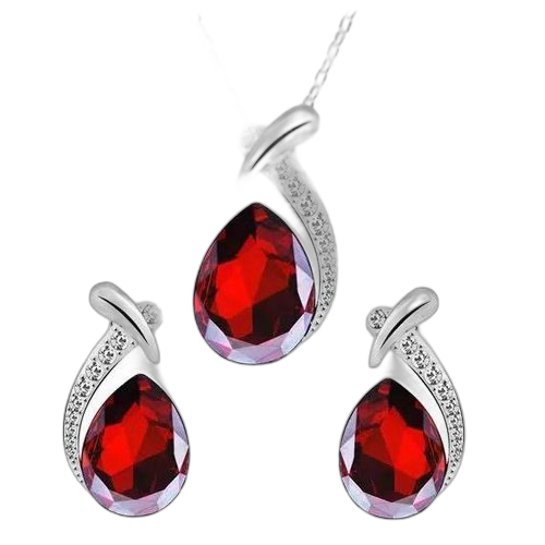 Ensemble de bijoux cristal rouge collier+ boucles d'oreilles pour les femmes