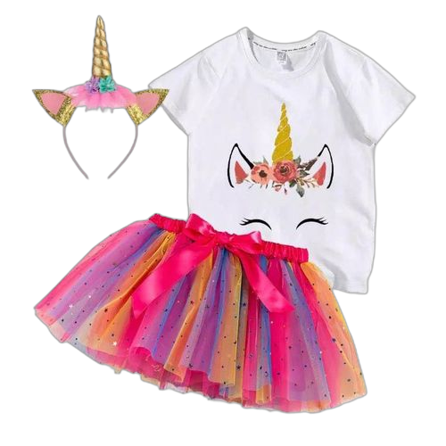 Ensemble de vêtements tutu pour filles, t shirt licorne avec jupe arc en ciel, taille 2 3 ans