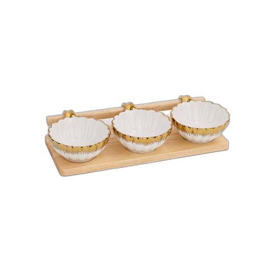 Ensemble service de presentation en porcelaine avec support 3 pieces blanc