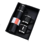 Ensemble thermos mug isotherme + 3 tasses en acier inoxydable boisson chaude et froide 350ml rose