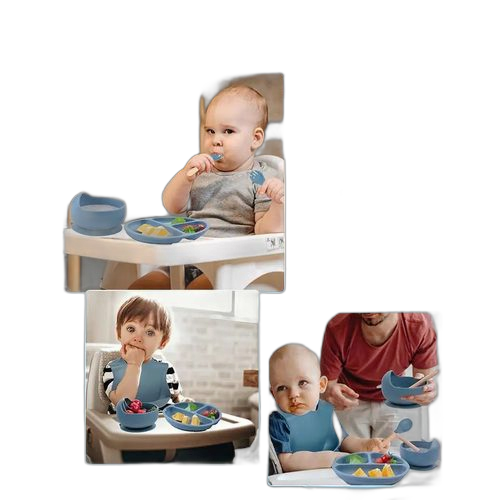 Ensemble vaisselle pour bébé en silicone réutilisable bleue