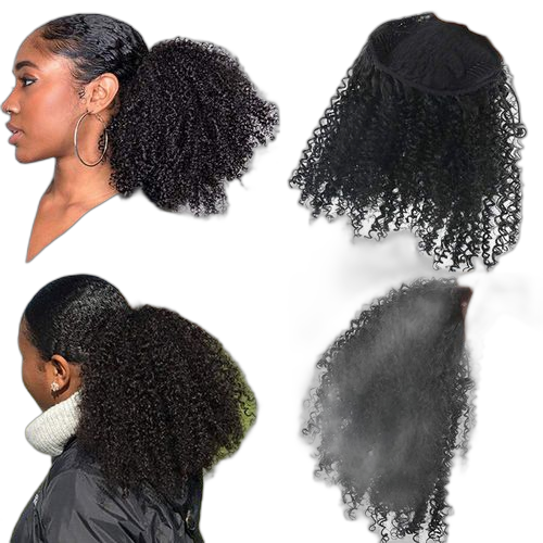 Fashion cordon puff kinky curly ponytail synthétique queue de cheval postiche noir 12 pouces