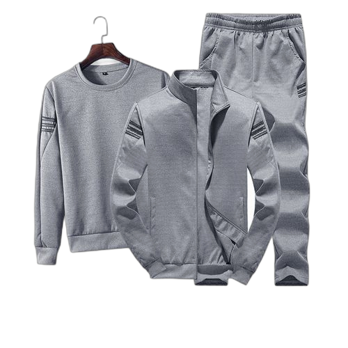 Fashion homme sport veste ensemble + pantalon+ sweatshirt 3 pièces noir