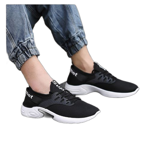 Fashion lace up sneakers men's shoes black – Image 2