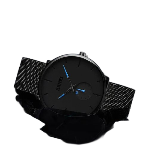 Fashion montre à quartz classique en acier maillé bleu et noir
