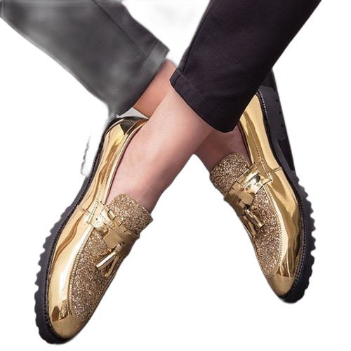 Fashion souliers formelles mocassins hommes en simili cuir à la mode chaussures doré noir