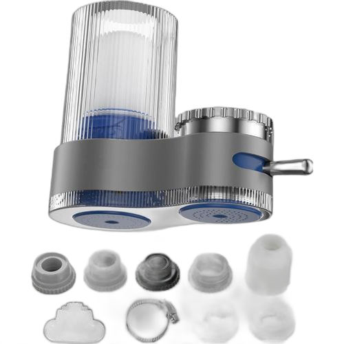 Filtre à eau du robinet, livré avec 2 filtres de remplacement, système de filtration de l'eau du robinet, corps en métal, dispositif de purification de l'eau, réduit le chlore et le mauvais goût