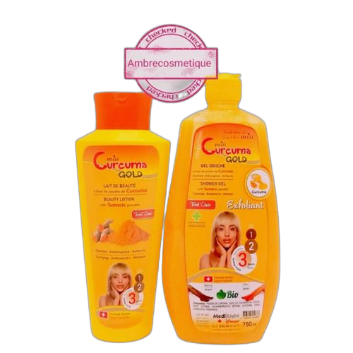Gamme midilight curcuma gold: gel de doucheet lait corps éclaircissant anti tache