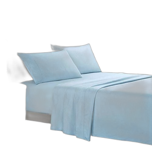 1 drap et 2 taies d'oreiller bleu ciel coton doux lit double